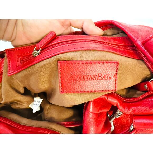 St. John’s Bay Red Leather Shoulder Bag Horsebit Buckle Hobo Satchel Vintage Y2K - Picture 8 of 10